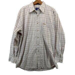 Vtg Pendleton Men ButtonUp Shirt Sz L White/Brown Plaid Cotton Classic BizCasual